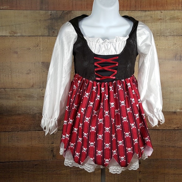 Spencer Gifts Girls Costume Dress Size Medium Red Black Skull Crossbones - Picture 1 of 6